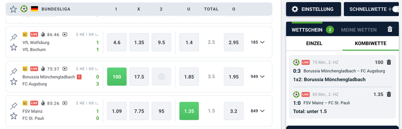 Fügen Sie Ereignisse mit vorteilhaften Quoten hinzu